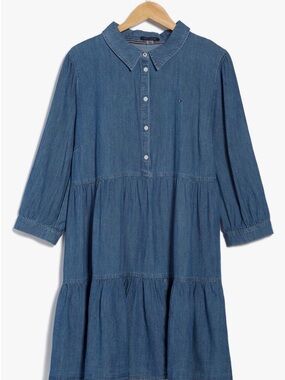 Tommy Hilfiger Denim Tiered Button-Front Dress in Blue